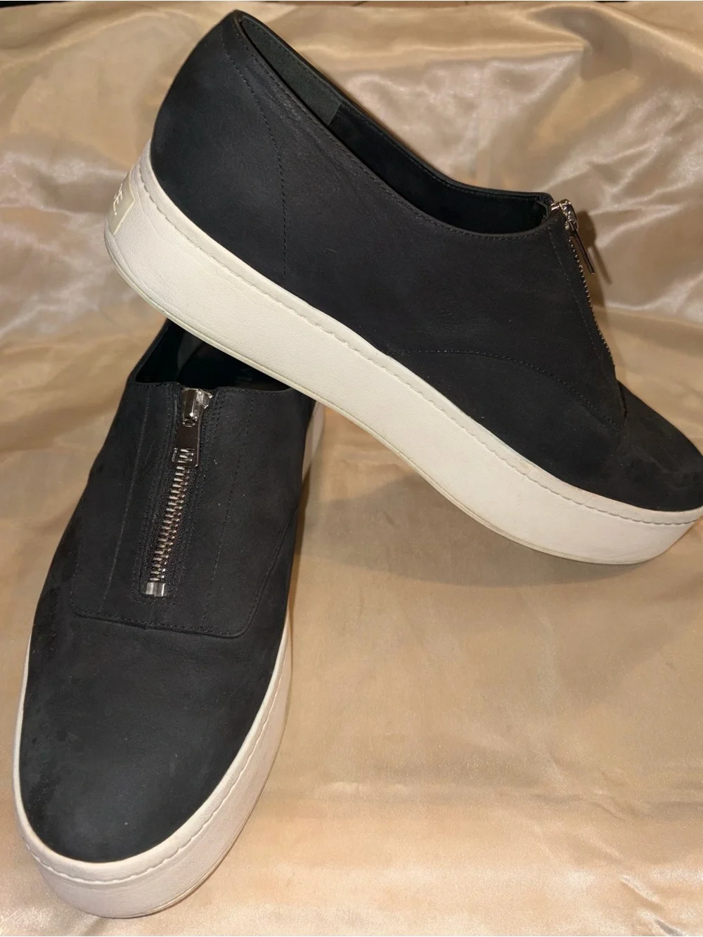 Vince Black Leather Front Zip Platform Sneakers Size 10